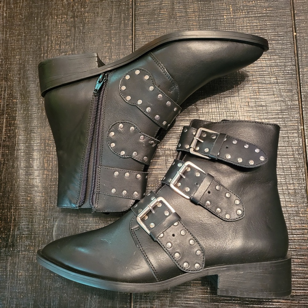 Steven New York Women's Hazan Leather Ankle Booties Black Size 8M US